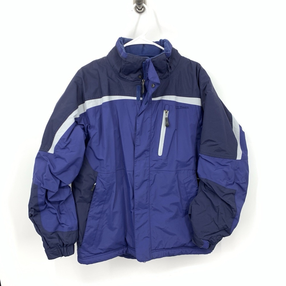 LL Bean Men Size Small Jacket Coat Blue‎ Nylon Rain Zip Front Lined